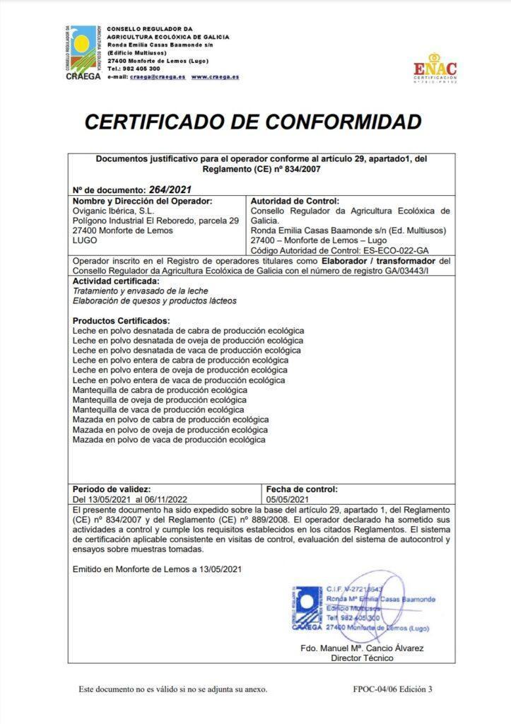 Certificación Ecológica 2021 Oviganic
